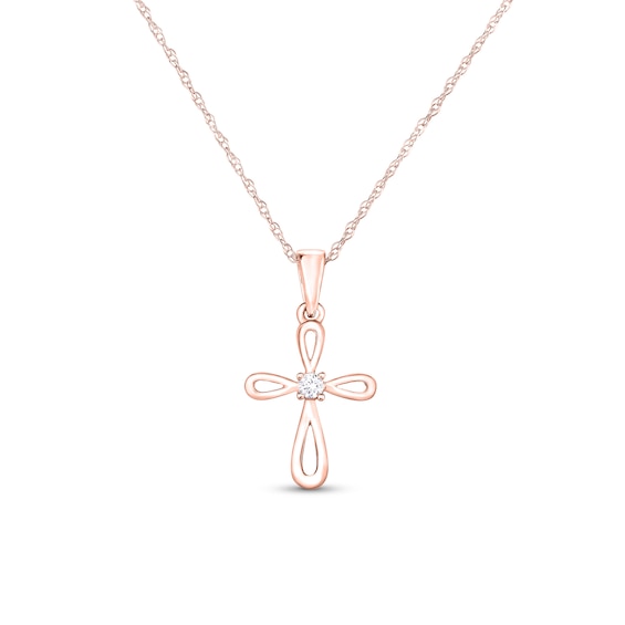 Diamond Accent Loop Cross Pendant in 10K Rose Gold