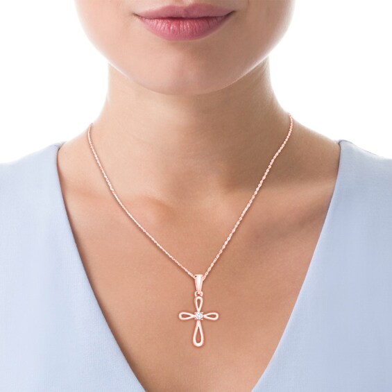 Diamond Accent Loop Cross Pendant in 10K Rose Gold