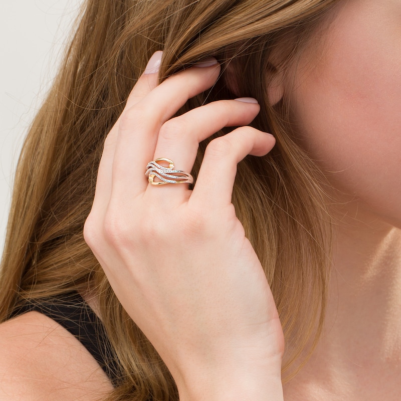 Main Image 2 of 1/6 CT. T.W. Diamond Wave Looped Ring in Sterling Silver and 10K Gold