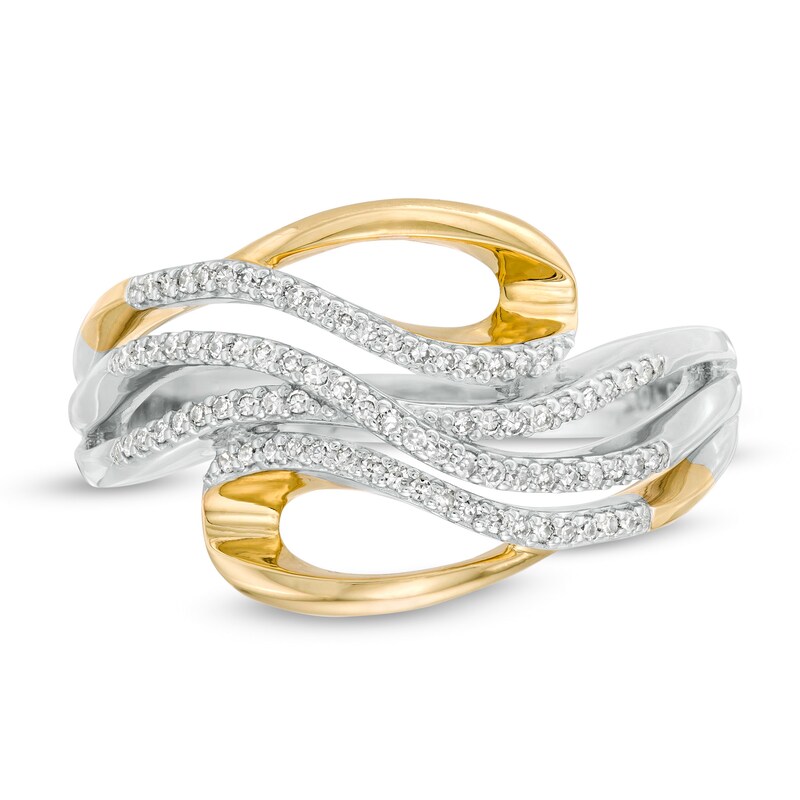 Main Image 4 of 1/6 CT. T.W. Diamond Wave Looped Ring in Sterling Silver and 10K Gold
