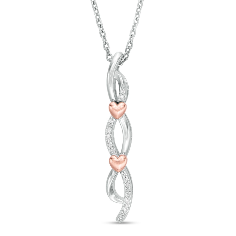 Main Image 1 of Diamond Accent Twist Heart Pendant in Sterling Silver and 10K Rose Gold