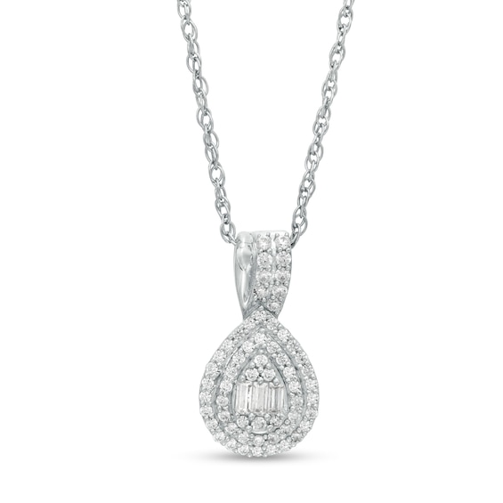 1/4 CT. T.w. Composite Diamond Double Pear-Shaped Frame Pendant in 10K White Gold