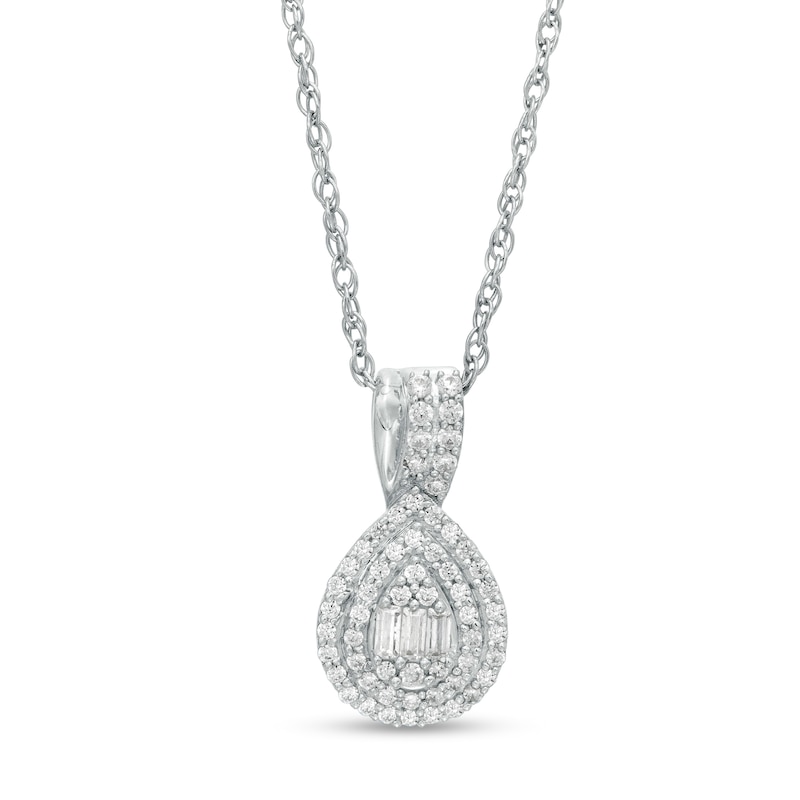 1/4 CT. T.W. Composite Diamond Double Pear-Shaped Frame Pendant in 10K White Gold