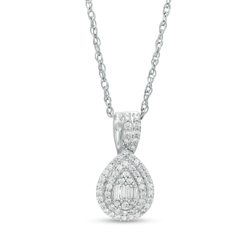 Main Image 1 of 1/4 CT. T.W. Composite Diamond Double Pear-Shaped Frame Pendant in 10K White Gold