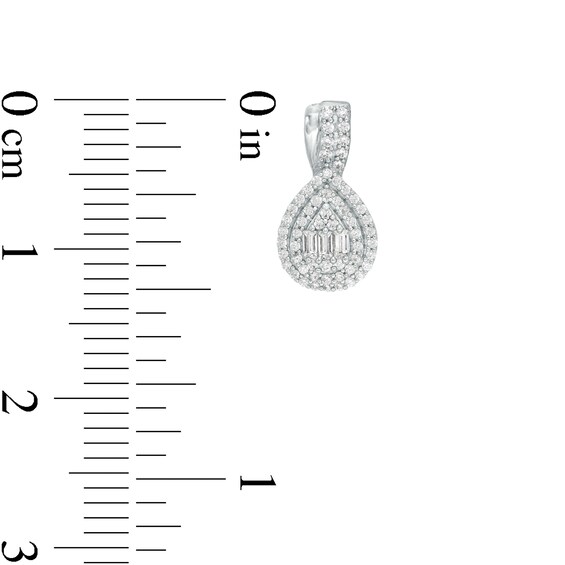 1/3 CT. T.w. Baguette and Round Composite Diamond Pear-Shaped Frame Drop Earrings in 10K White Gold