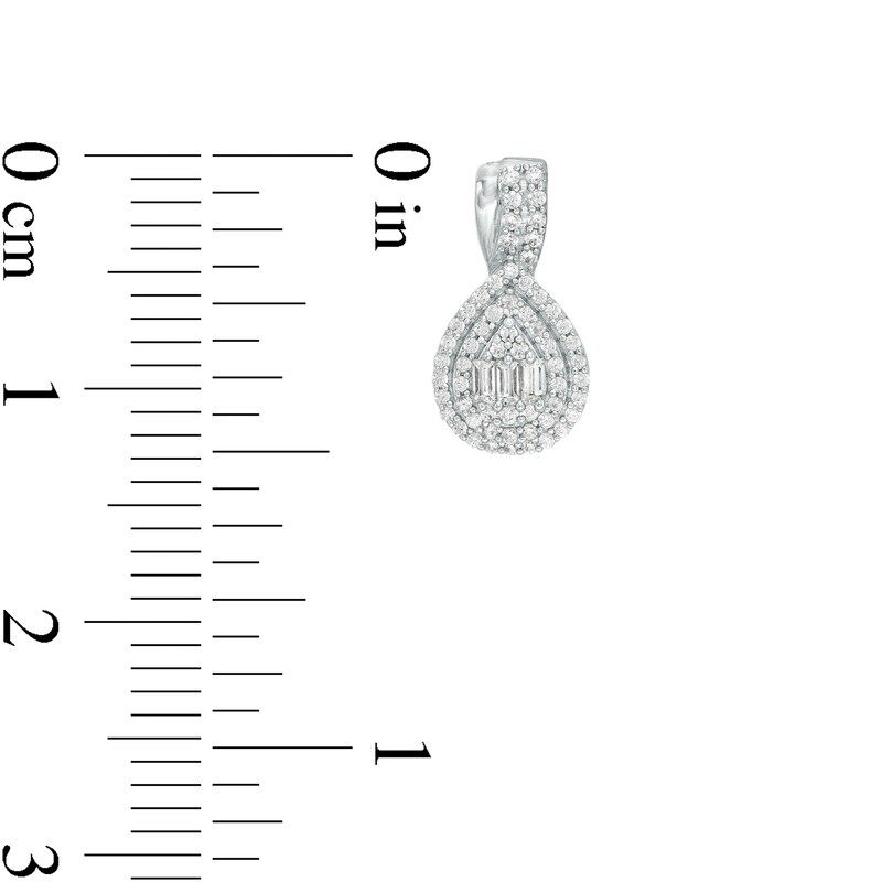 1/3 CT. T.W. Baguette and Round Composite Diamond Pear-Shaped Frame Drop Earrings in 10K White Gold