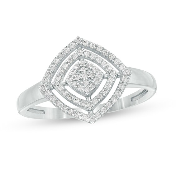 1/4 CT. T.w. Composite Diamond Double Tilted Cushion Frame Ring in 10K White Gold