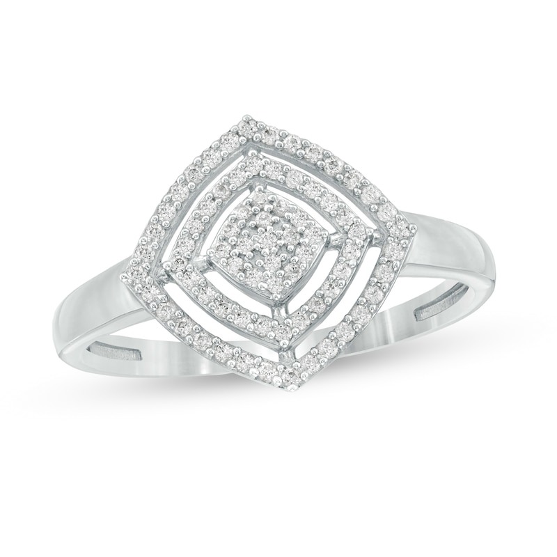 Main Image 1 of 1/4 CT. T.W. Composite Diamond Double Tilted Cushion Frame Ring in 10K White Gold