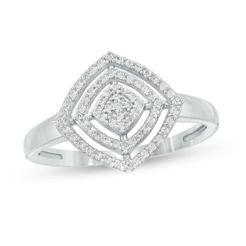 1/4 CT. T.W. Composite Diamond Double Tilted Cushion Frame Ring in 10K White Gold