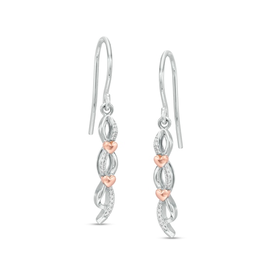 1/20 CT. T.w. Diamond Twist Heart Drop Earrings in Sterling Silver and 10K Rose Gold