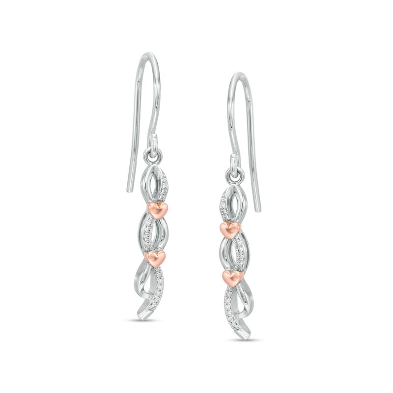 Main Image 1 of 1/20 CT. T.W. Diamond Twist Heart Drop Earrings in Sterling Silver and 10K Rose Gold