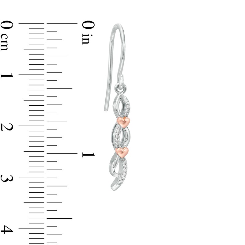 Main Image 3 of 1/20 CT. T.W. Diamond Twist Heart Drop Earrings in Sterling Silver and 10K Rose Gold