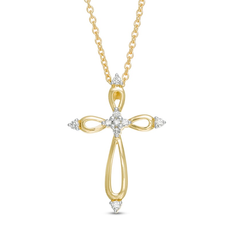 Main Image 1 of 1/10 CT. T.W. Diamond Looped Cross Pendant in 10K Gold