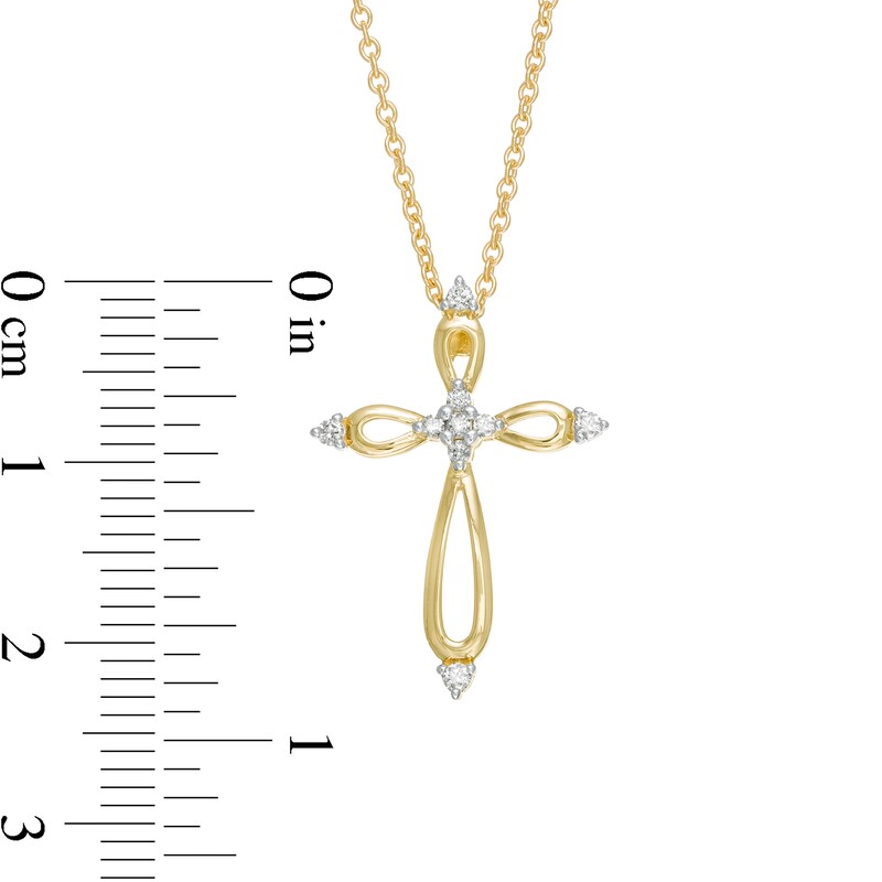 Main Image 3 of 1/10 CT. T.W. Diamond Looped Cross Pendant in 10K Gold