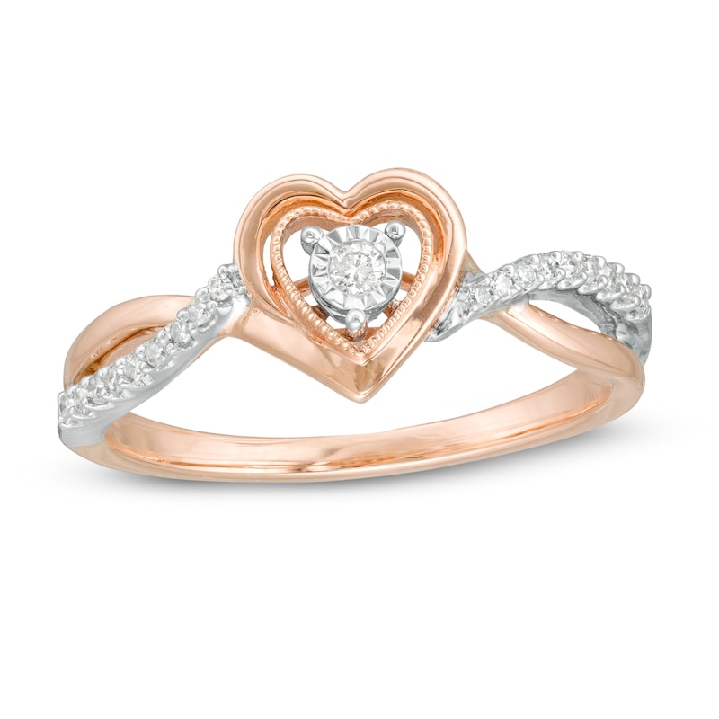 Main Image 1 of Cherished Promise Collection™ 1/8 CT. T.W. Diamond Heart Frame Promise Ring in 10K Two-Tone Gold