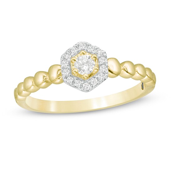 Cherished Promise Collectionâ¢ 1/6 CT. T.w. Diamond Hexagonal Frame Beaded Shank Promise Ring in 10K Gold