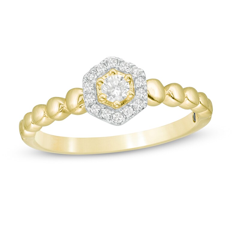 Main Image 1 of Cherished Promise Collection™ 1/6 CT. T.W. Diamond Hexagonal Frame Beaded Shank Promise Ring in 10K Gold
