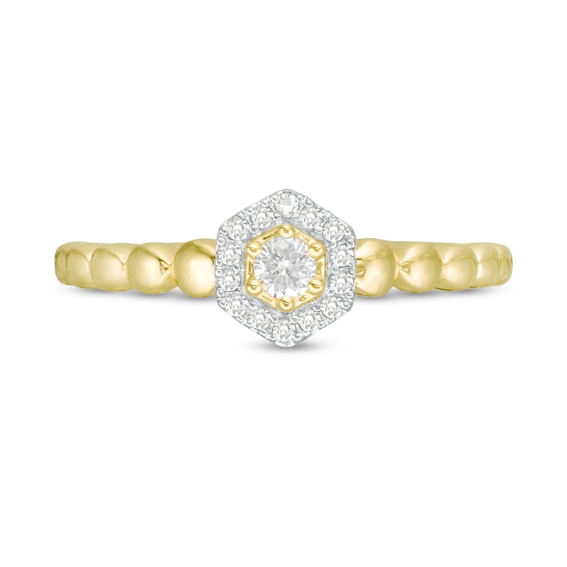 Main Image 4 of Cherished Promise Collection™ 1/6 CT. T.W. Diamond Hexagonal Frame Beaded Shank Promise Ring in 10K Gold