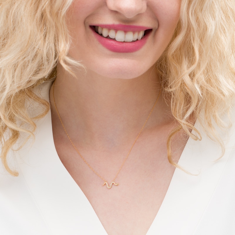 Main Image 2 of 1/20 CT. T.W. Diamond Snake Necklace in 10K Gold - 17"