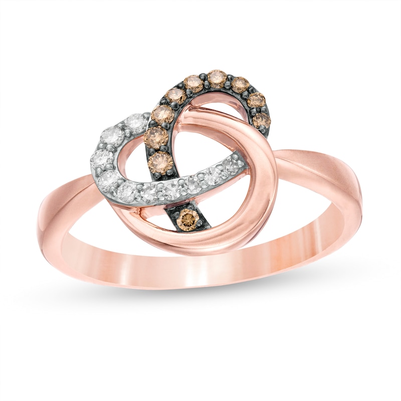 1/5 CT. T.W. Champagne and White Diamond Orbit Ring in 10K Rose Gold