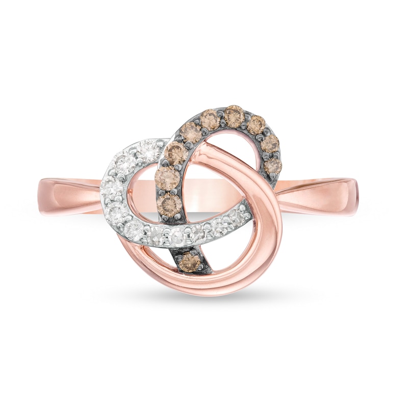 1/5 CT. T.W. Champagne and White Diamond Orbit Ring in 10K Rose Gold