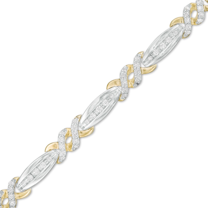 Main Image 1 of 1 CT. T.W. Diamond Alternating Twist Link Bracelet in 10K Two-Tone Gold– 7.5"