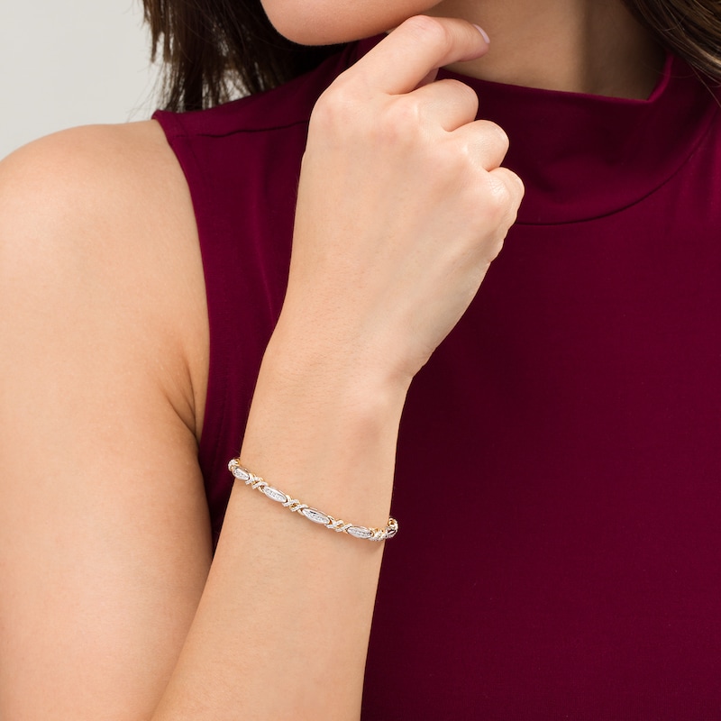 Main Image 2 of 1 CT. T.W. Diamond Alternating Twist Link Bracelet in 10K Two-Tone Gold– 7.5"