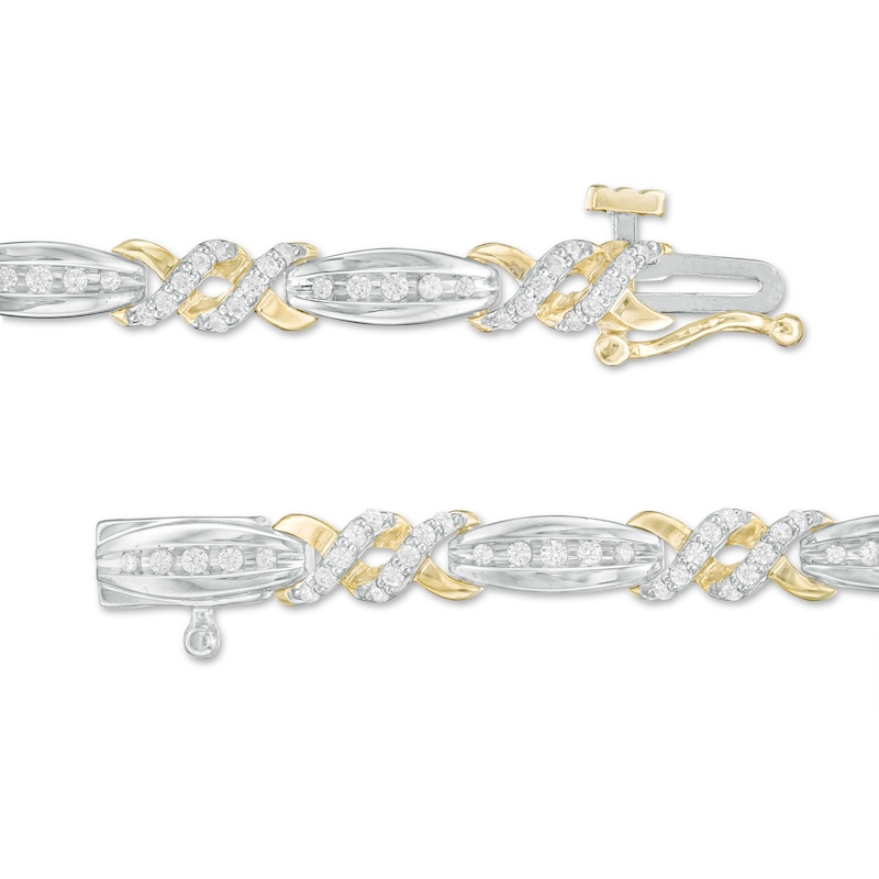 Main Image 3 of 1 CT. T.W. Diamond Alternating Twist Link Bracelet in 10K Two-Tone Gold– 7.5"