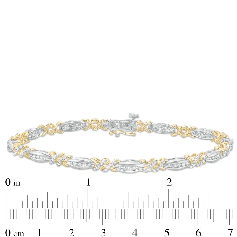 Main Image 4 of 1 CT. T.W. Diamond Alternating Twist Link Bracelet in 10K Two-Tone Gold– 7.5"