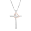 Thumbnail Image 1 of Diamond Accent Cross with Tilted Heart Outline Pendant in Sterling Silver and 10K Rose Gold