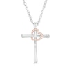 Thumbnail Image 0 of Diamond Accent Cross with Tilted Heart Outline Pendant in Sterling Silver and 10K Rose Gold