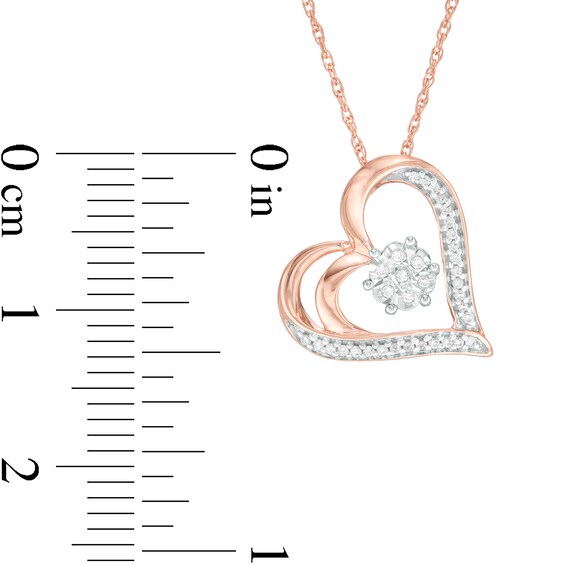 1/15 CT. T.w. Diamond Tilted Double Heart Outline Pendant in Sterling Silver with 14K Rose Gold Plate