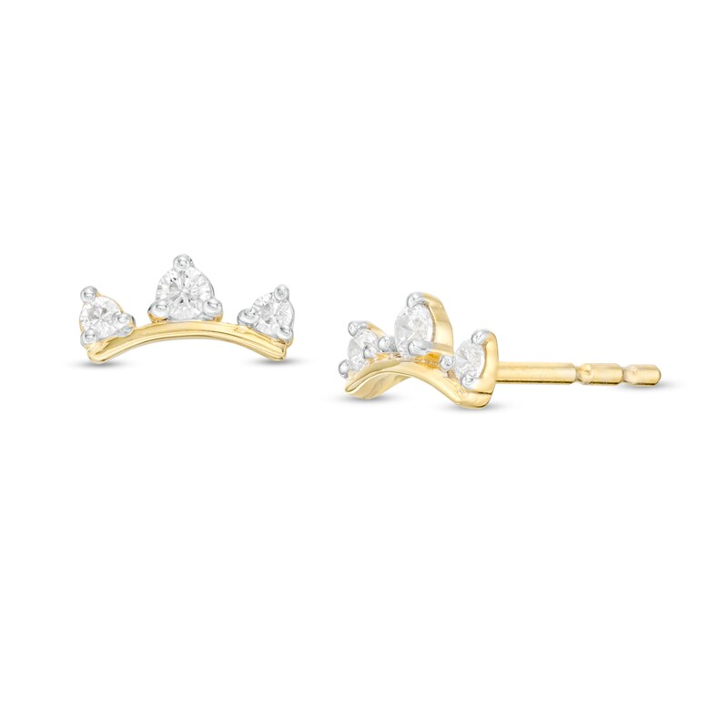 Main Image 1 of 1/10 CT. T.W. Diamond Three Stone Curved Bar Stud Earrings in 10K Gold
