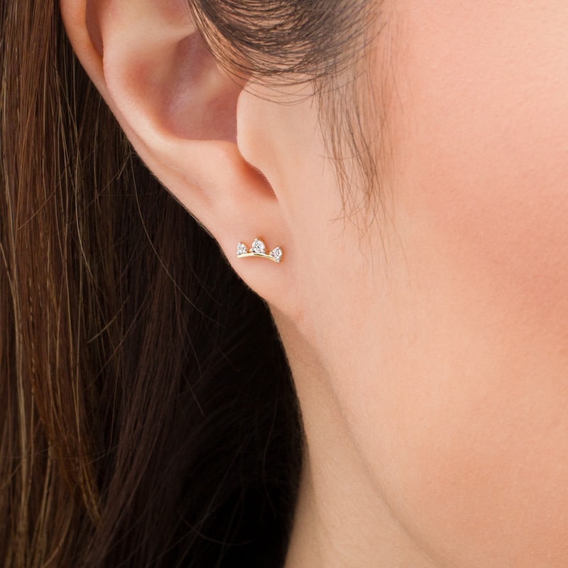 Main Image 2 of 1/10 CT. T.W. Diamond Three Stone Curved Bar Stud Earrings in 10K Gold