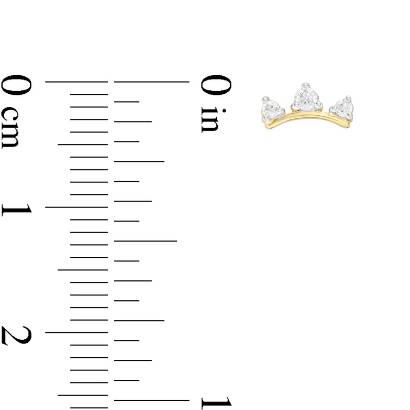 Main Image 3 of 1/10 CT. T.W. Diamond Three Stone Curved Bar Stud Earrings in 10K Gold
