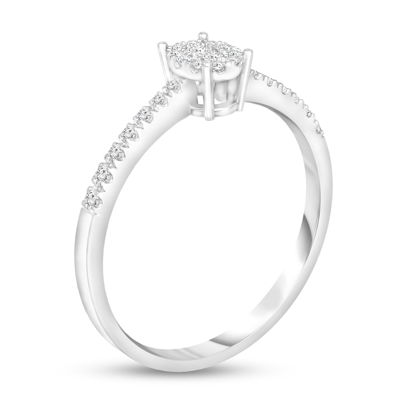 1/8 CT. T.W. Composite Diamond Oval Frame Promise Ring in 10K White Gold