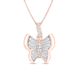 1/3 CT. T.W. Multi-Stone Diamond Butterfly Pendant in 10K Rose Gold