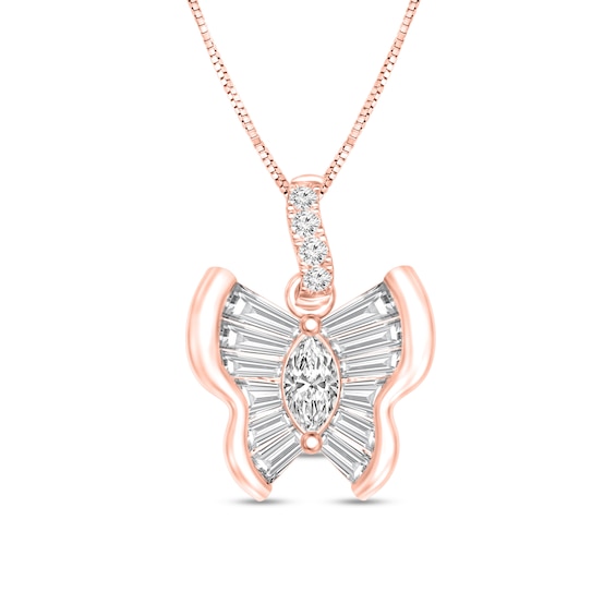 1/3 CT. T.w. Multi-Stone Diamond Butterfly Pendant in 10K Rose Gold