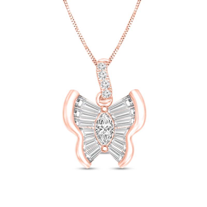 Main Image 1 of 1/3 CT. T.W. Multi-Stone Diamond Butterfly Pendant in 10K Rose Gold