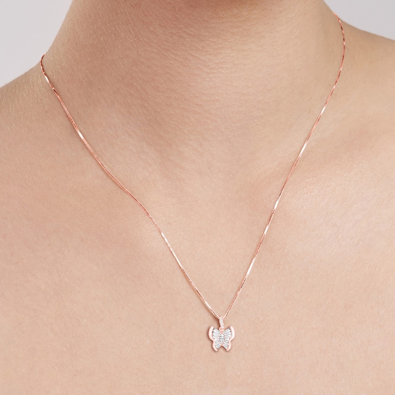 Main Image 2 of 1/3 CT. T.W. Multi-Stone Diamond Butterfly Pendant in 10K Rose Gold