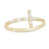 Thumbnail Image 1 of 1/6 CT. T.W. Baguette and Round Diamond Sideways Cross Ring in 10K Gold