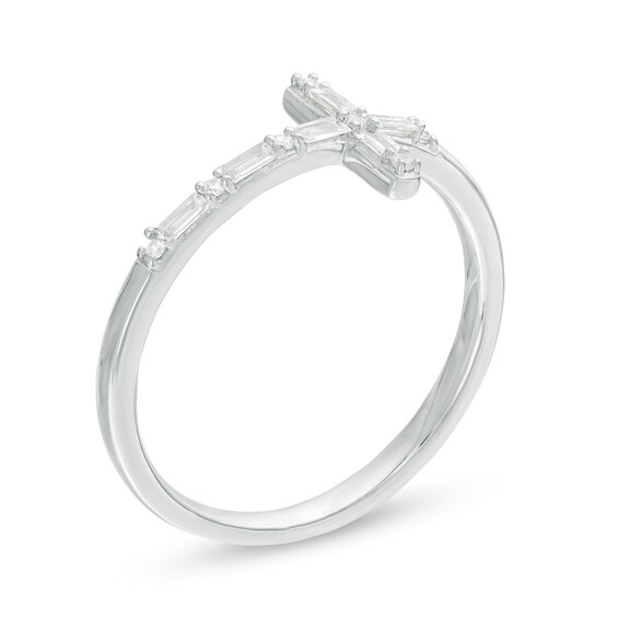 1/6 CT. T.w. Baguette and Round Diamond Sideways Cross Ring in 10K White Gold