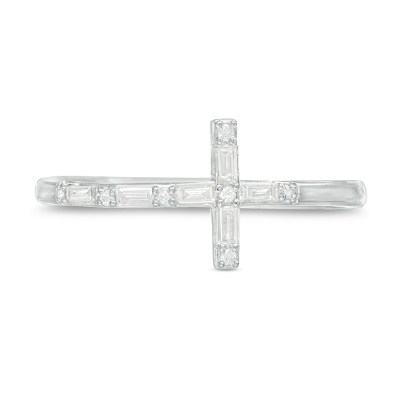 1/6 CT. T.w. Baguette and Round Diamond Sideways Cross Ring in 10K White Gold