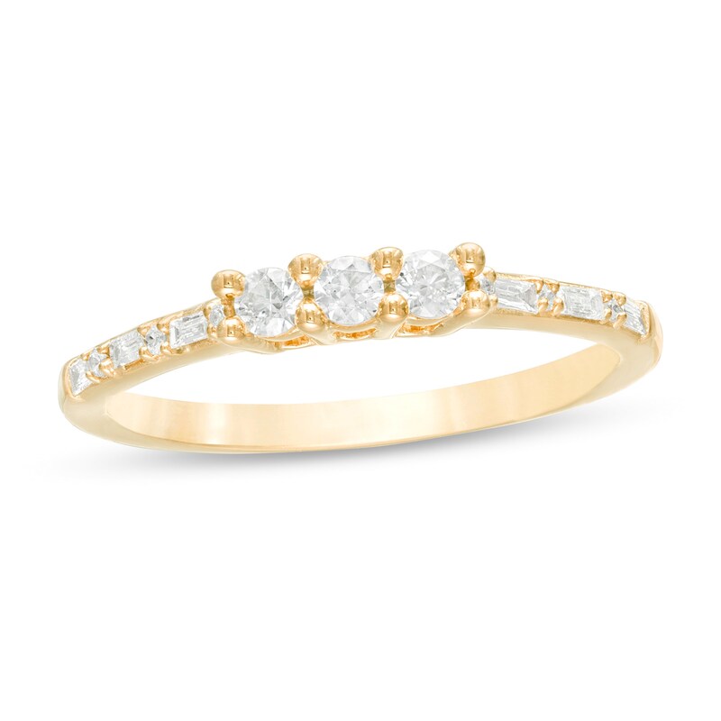 Main Image 1 of 1/4 CT. T.W. Diamond Three Stone Promise Ring in 10K Gold