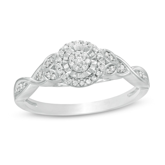 1/6 CT. T.w. Composite Diamond Frame Petal-Sides Promise Ring in 10K White Gold