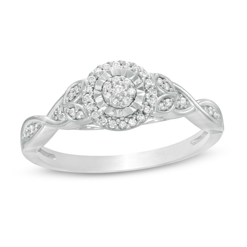 Main Image 1 of 1/6 CT. T.W. Composite Diamond Frame Petal-Sides Promise Ring in 10K White Gold