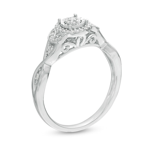 1/6 CT. T.w. Composite Diamond Frame Petal-Sides Promise Ring in 10K White Gold
