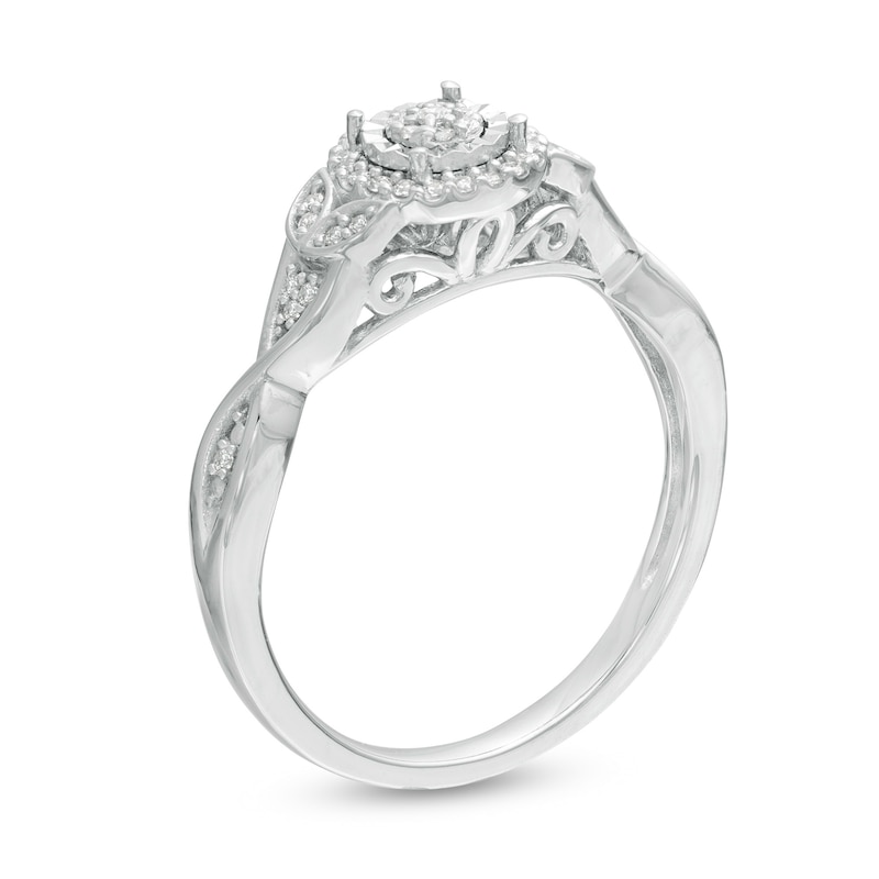 Main Image 3 of 1/6 CT. T.W. Composite Diamond Frame Petal-Sides Promise Ring in 10K White Gold