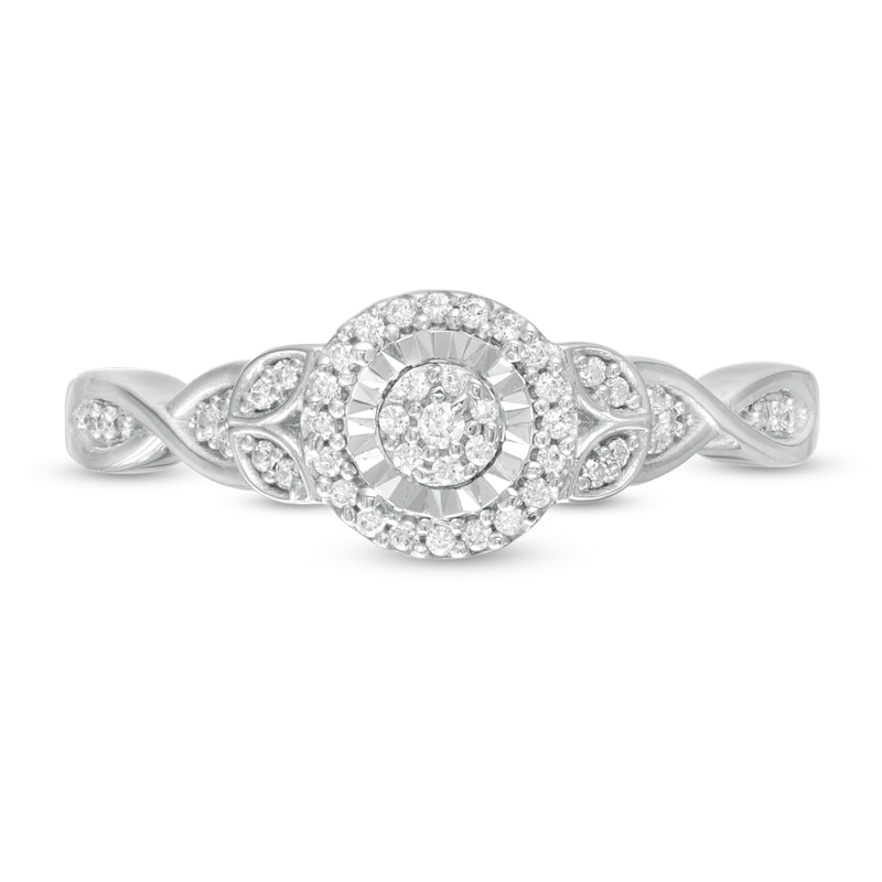 Main Image 4 of 1/6 CT. T.W. Composite Diamond Frame Petal-Sides Promise Ring in 10K White Gold