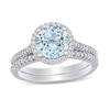 Thumbnail Image 0 of 8.0mm Aquamarine and 1/3 CT. T.W. Diamond Frame Bridal Set in 14K White Gold